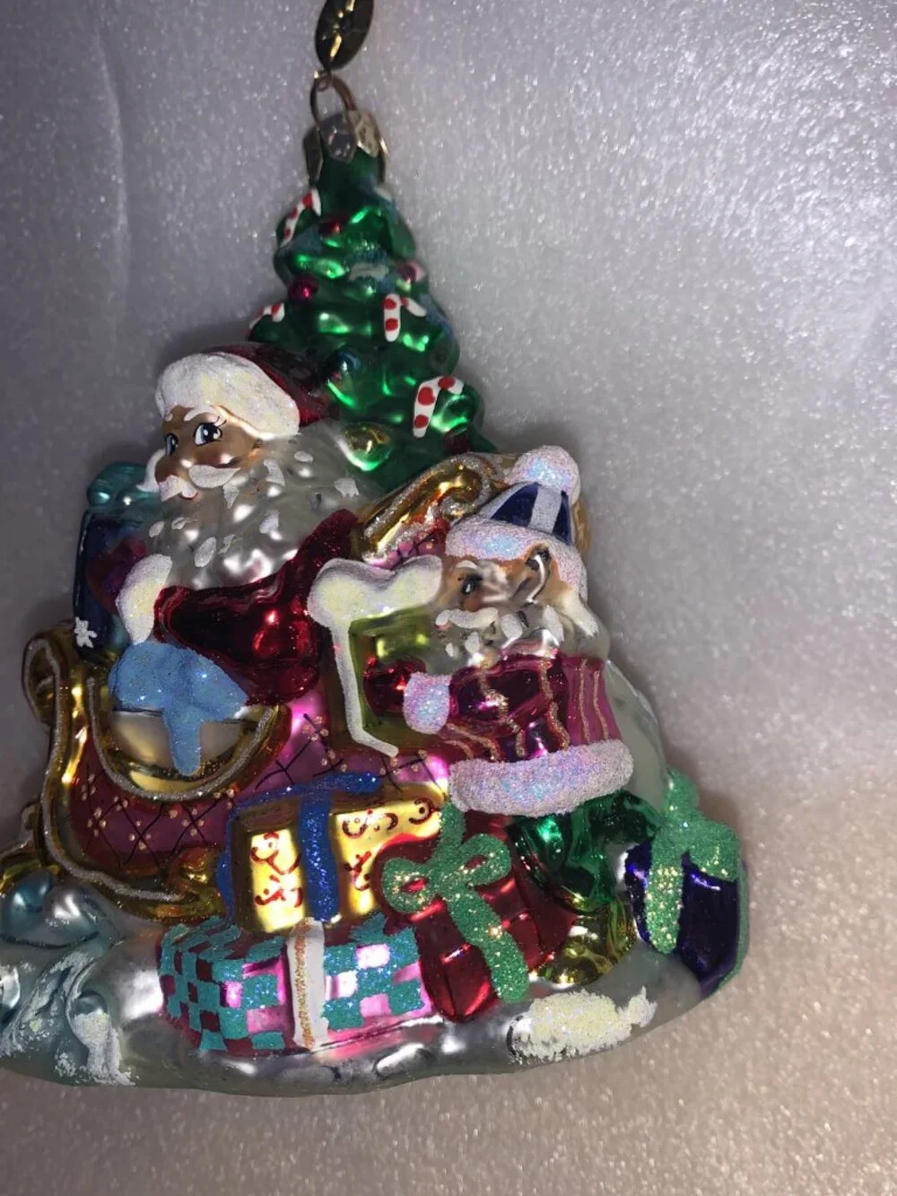 VINTAGE CHRISTOPHER RADKO CHRISTMAS TREE GLASS ORNAMENT Trim a Tree-O Sleigh